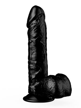 Чёрный фаллоимитатор с мошонкой на присоске - 16 см.